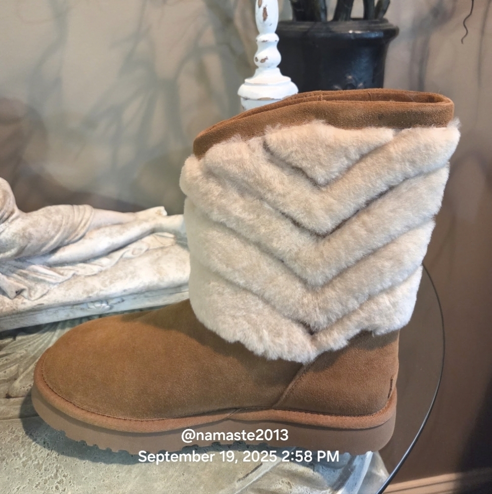 Ugg Tania Chevron Boots Fur Shearling SN 1012391 Designer Luxury Winter #169 - Picture 6 of 14